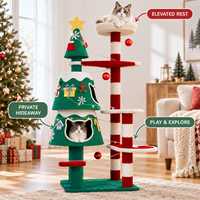 Tour pour chat en forme de sapin de Noël en gros avec cachettes pour chat, griffoirs, lit de repos en peluche et plateformes de jeu