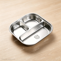 Boîte à lunch carrée en acier inoxydable 304 durable, plateau alimentaire pour micro-ondes, assiette compartimentée pour enfants avec couvercle pour la rentrée scolaire
