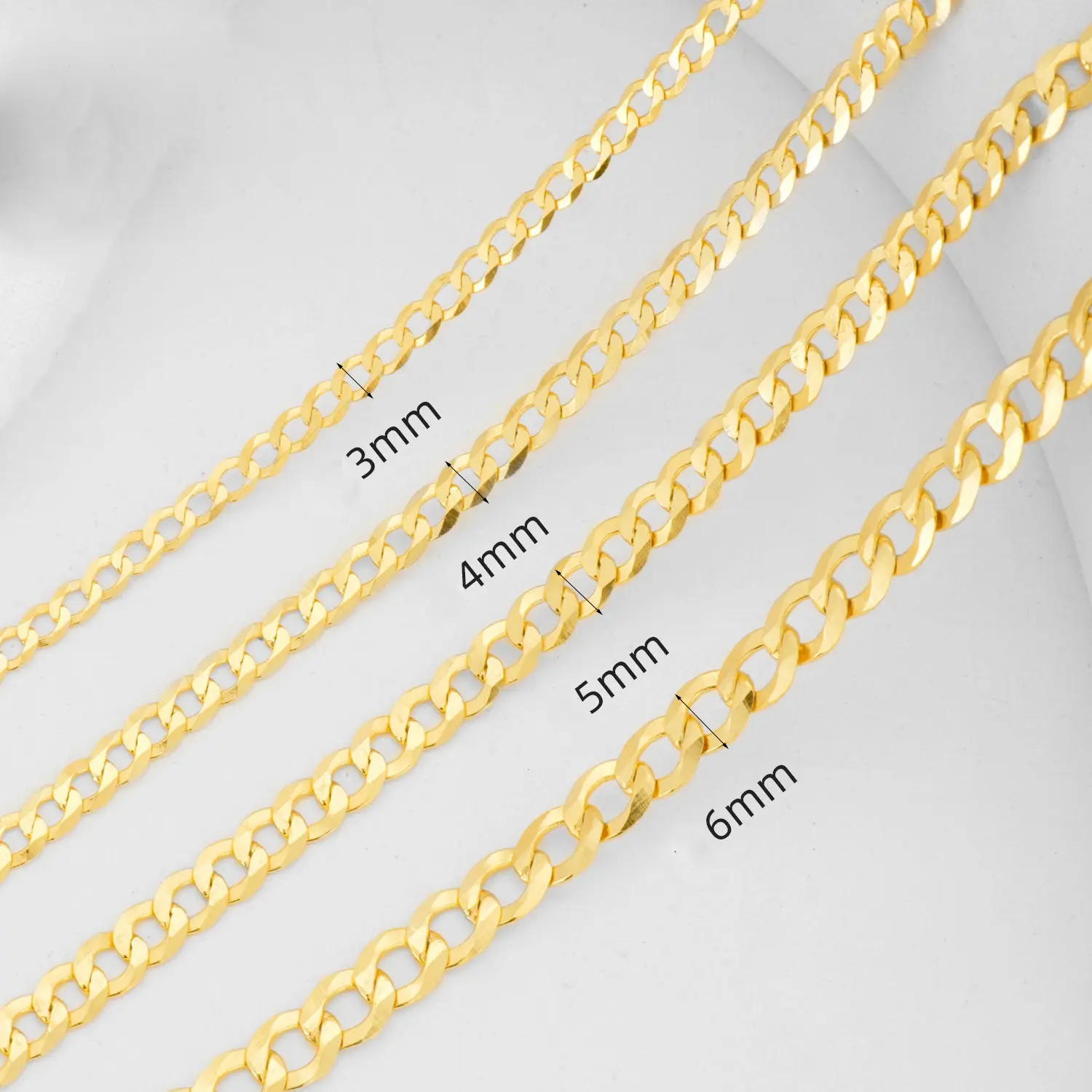 Commercio all'ingrosso 3mm 4mm 5mm 6mm minimalismo 925 Sterling Silver placcatura in oro collana a catena cordolo per le donne