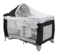 Lit Bébé Multifonctionnel Pliable avec Moustiquaire, Table à Langer Mobile et Parc de Jeu