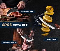 Ensemble de couteaux de boucher professionnels, couteaux de chef de cuisine en acier à haute teneur en carbone, hachoir à viande serbe pour le camping en plein air, la chasse, le barbecue