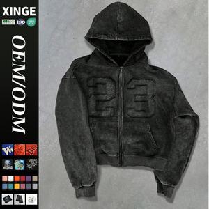 Sudadera con capucha extragrande unisex de algodón 100% de 400 g/m² con cremallera, estilo boxy, corta, con lavado ácido, para hombre, venta al por mayor, personalizada - Product Image 1