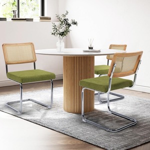 Modern Cesca Cane <strong>Dining</strong> <strong>Chairs</strong> <strong>Set</strong> <strong>of</strong> <strong>4</strong> Handwoven Rattan Cane Back Metal Legs Polyester Upholstered Seat Eco-Friendly - Product Image 2