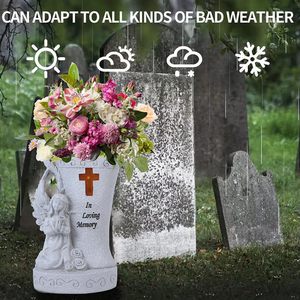 Beliebte Gedenkgeschenke Friedhof Betende Engel-Statue aus Harz Gartendekoration Solar-LED-Licht Vasen Garten-Engel-Statue Vasen - Product Image 4