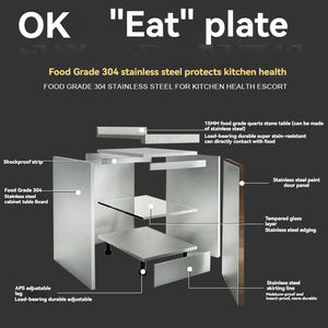 Armoire <span class=keywords><strong>de</strong></span> cuisine modulaire en acier inoxydable avec tiroirs, étagères et crédence pour appartement moderne et salle à manger - Product Image 5