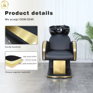 Poltrona da Salone Premium Sulin con Lavabo in Ceramica e Base Placcata Oro, Set Poltrona per Shampoo e Barbiere - Product Image 2