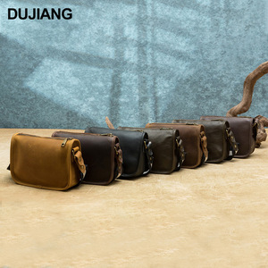 Sac bandoulière en cuir véritable Dujiang, couleur unie, sac de poitrine tendance pour homme - Product Image 2