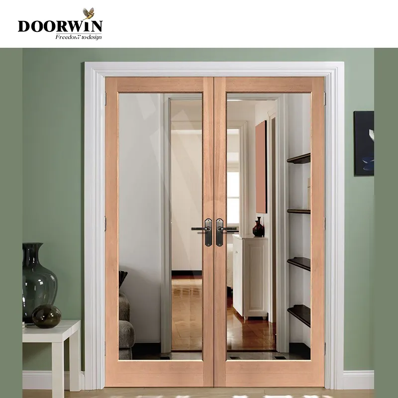 Modern Design Manufacturer Wooden French Glass Swing Solid Wood Entrance Door Wood Hinged Doors