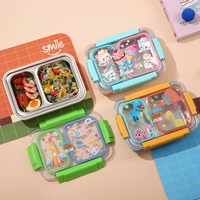 Boîte à lunch en acier inoxydable scellée indépendamment avec motif dessin animé UV (2 compartiments, 750 ml + fourchette et cuillère en PP)