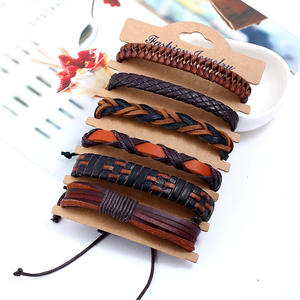 طقم أساور جلدية مضفرة من tzz103 قابلة للتعديل للرجال طقم 6 طقم رائع من الأساور القَبَلية العرقية والبطين سوار معصم مصنوع يدويًا - Product Image 5