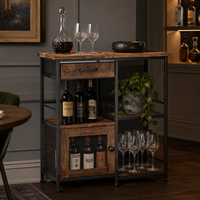 Meuble de bar à café en bois et fer GELIN, buffet multifonctionnel de style farmhouse avec tiroirs et plateau en bois pour cuisine/salon