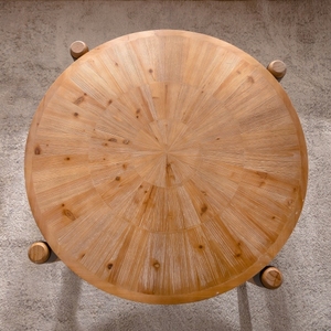 36.22" <b>Round</b> Radial Grain Modern Solid Wood & MDF <b>Coffee</b> <b>Table</b> with <b>Black</b> Accent Legs-Living Room Decorative Furniture - Product Image 2