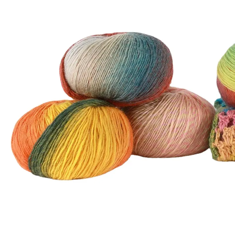 Chinese Factory Price Fancy Rainbow Color Wool Blend Yarn For Knitting Crocheting DIY Crafts