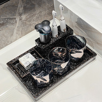 Ensemble d'accessoires de salle de bain en marbre naturel 5 pièces : distributeur de lotion, porte-mouchoirs, porte-savon, plateau pour hôtel