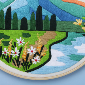 Kit de broderie DIY paysage <span class=keywords><strong>anglais</strong></span> montagne et eau, fait main, pour débutants, à partir de zéro, sur toile de coton, pour tableau mural - Product Image 3