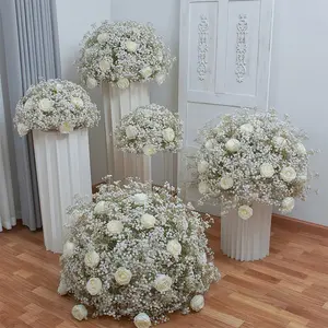 80cm बड़े कृत्रिम सफेद गुलाब Babysbreath फूल गेंद शादी Centerpieces