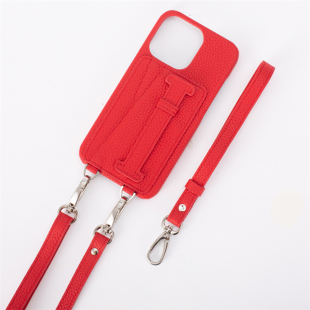 Capa De Celular Telefone Custom Genuine Leather Crossbody Phone Cover Case With Card Slots and Wrist Strap for Iphone 13 Pro