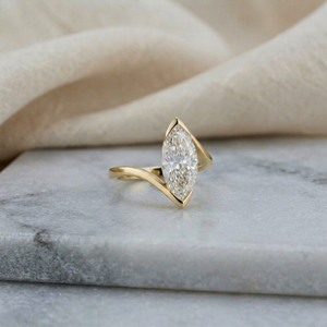Anillo de compromiso de oro macizo de 14K con diamante marquise cultivado en laboratorio de 1.50CT certificado por IGI, VVS-VS E-F, media engaste, para mujer - Product Image 1
