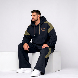Ensemble de survêtement molletonné épais pour homme, style automne, avec sweat à capuche à cordon et leggings évasés – Style urbain tendance - Product Image 1