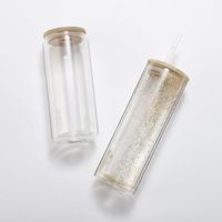 Boule à neige 12oz 16oz 20oz pré-percée à double paroi transparente peut bocal en verre gobelet à sublimation avec couvercle en bambou Vente en gros