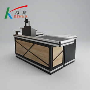 Bancone Cassa Personalizzato in Acciaio e Legno dal Design Moderno con Nastro Trasportatore e Scaffalature, Antiruggine e Durevole per Supermercati - Product Image 3