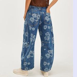 Jeans Anchos Personalizados OEM para Mujer, Estilo Hip-Hop Urbano, 100% Algodón, Lavado Ácido, Desgastado, con Grabado Láser, Jeans Anchos de Mezclilla - Product Image 3