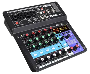 TEYUN A6 Professional 6 Channel Audio Stereo Mixer with Digital Sound Card DJ Mixer Usb Audio Interface PC Black Metal 2 Piece
