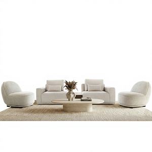 Juego de Sofás de Tela Tapizados en Crema de Diseño Turinés, Sofá Modular Moderno de Lujo, Sillones sin Brazos, Estilo Contemporáneo - Product Image 1