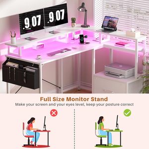 Printer Stand Full Monitor Stand Storage Bag Hanging Hooks White File <strong>Drawer</strong> <strong>Cabinet</strong> Gaming <strong>Computer</strong> <strong>Table</strong> L Shaped Office Desk - Product Image 6