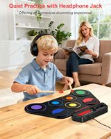 Batterie électronique portable AiJoy pour enfants - 7 pads, haut-parleur intégré, conception enroulable, mode casque, morceaux de démonstration - Cadeau de Noël pour