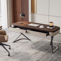 Escritorio de Madera Maciza Retro Color Caqui de Alta Gama Escritorio de Oficina y Estudio Moderno Minimalista para el Hogar Escritorio para Computadora de Cuero Genuino