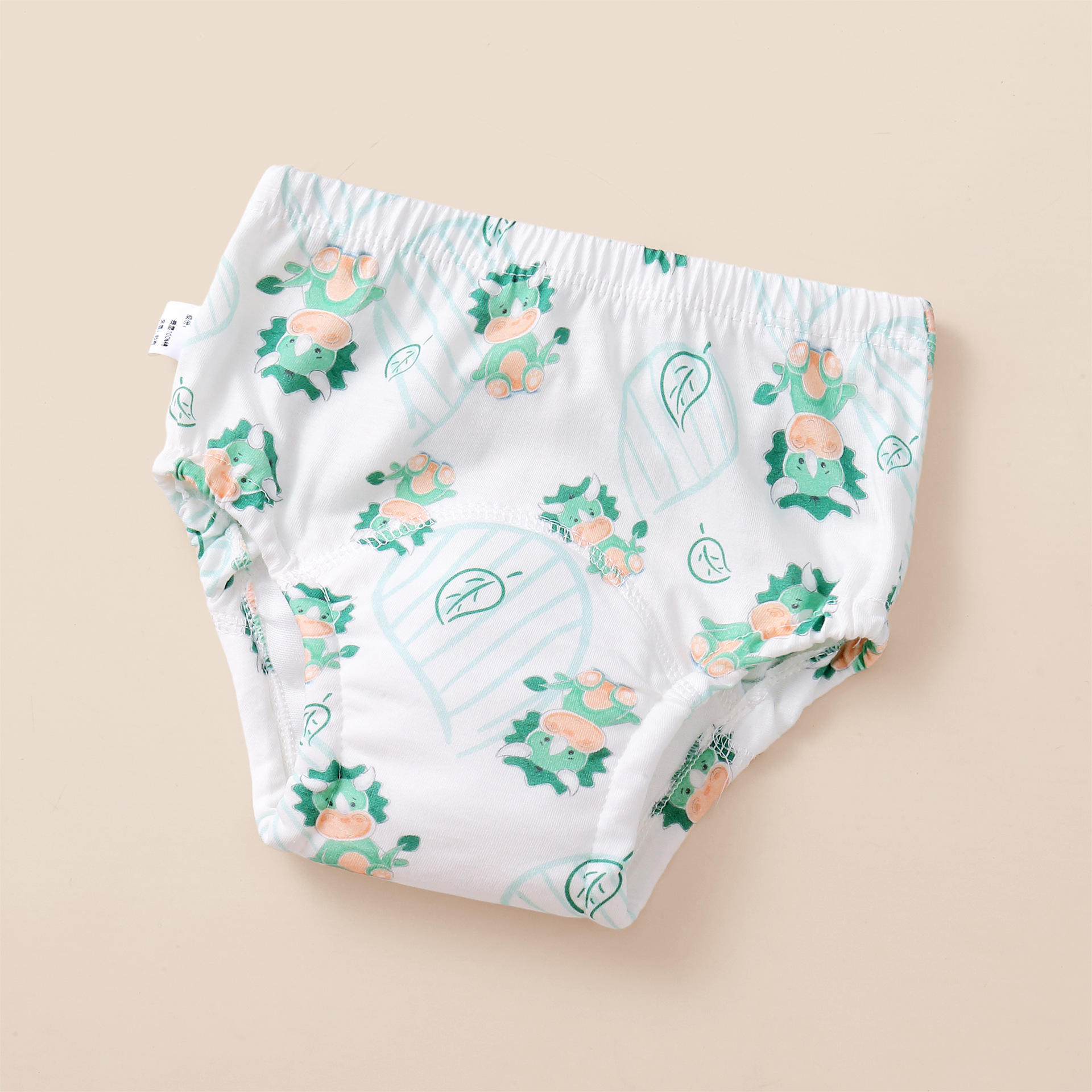 Gauze crotch full print 04 green leaf dinosaur