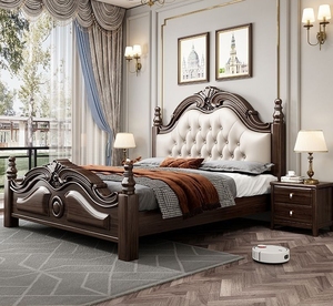 Solid Wood Frame Wedding <strong>Princess</strong> <strong>Bed</strong> - European Luxury Antique Style King Size <strong>Bed</strong> Set,Genuine Leather Carved Bedroom Furniture - Product Image 3