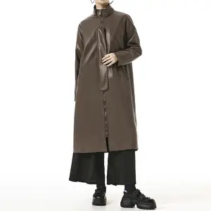 Leren Jas Voor Vrouwen Herfst En Winter Nieuwe Losse Afslanken En Mode Casual Jas Effen Kleur Lange Mouw Trenchcoat