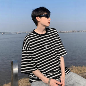 Camiseta Corta a Rayas Estilo Americano para Hombre, con Cuentas, Ecológica, Verano, Nueva, Moderna, Marca Retro, Cuello Holgado, Sin Mangas, Juvenil - Product Image 3