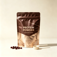 Sachet d'emballage pour poudre protéinée, personnalisé avec logo, en aluminium alimentaire, refermable avec fermeture éclair, thermoscellable, à fond plat, vente en gros