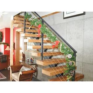 Fabrika doğrudan satış basit çelik merdiven Mono Stringer düz merdiven tasarım Modern paslanmaz ahşap küpeşte Led ışık