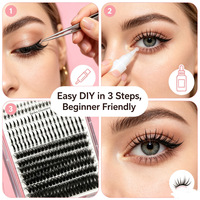 Kit d'extensions de cils en grappe personnalisables en gros, marque privée, courbure C et D, pré-coupées, en segments