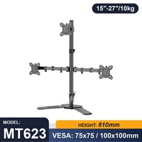 Support triple moniteur Sim Racing pour écrans de 15 à 27 pouces, 10 kg, VESA 100x100, 360° °   Rotation -80 ° ~+90 °   Base de bureau inclinable, 811 mm