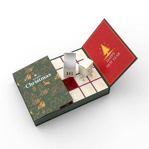 Green Christmas New Year Double Door <b>Calendar</b> Chocolate Mystery Blind Cosmetics Makeup Paper Gift Box Customizable - Product Image 2