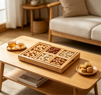 Ensemble de 6 plateaux compartimentés en bambou naturel, boîte de rangement pour thé japonais, en-cas, fruits secs