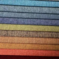 Tissu tissé 100 % polyester de poids moyen, aspect lin, style uni, résistant aux taches, pour la tapisserie de canapés et de meubles
