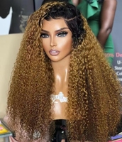 Perruques Lace Front Wigs naturelles invisibles, cheveux humains crépus bouclés doux, couleur 1B/27, densité 400%