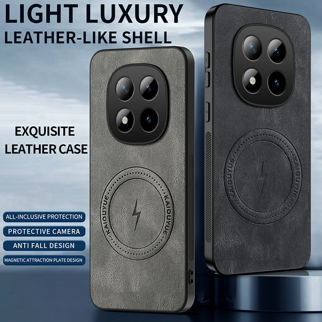 Magnetic Matte PU Leather Lens protection Back Case for Xiaomi Redmi Note 15 Pro + / Note 15 Wireless Charging Cover