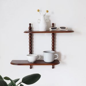 Wooden <b>Wall</b> <b>Mounted</b> Double Layer <b>Shelf</b> Brown Durable For Home Living Room Storage Organization - Product Image 4