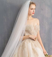 NDB10573 Robe de mariée tendance à manches courtes, broderie florale, épaules dénudées, robe de bal, traîne bouffante, plissée, pour mariée