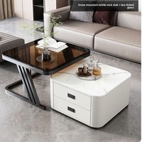Table basse moderne de style nordique 2026, luxe léger, avec rangement rétractable, structure métallique et plateau en verre trempé, mobilier de salon