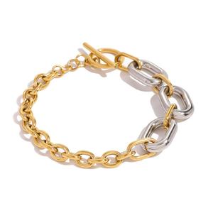 Bracelet en acier inoxydable bicolore or et argent, bijoux de mode 18K, bracelet pour femmes, fabrication artisanale en Chine - Product Image 1