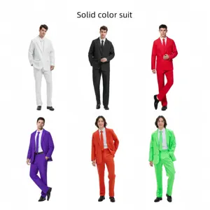 Halloween Business Suits for Men 2-Piece Wedding Suit Solid Color Blazer Polyester Pants for Adult Party Costume