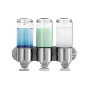 Distributeur de savon mural en acier inoxydable écologique triple 15 fl. Oz. Design moderne et fonctionnel pour salles de bain et hôtels - Product Image 1